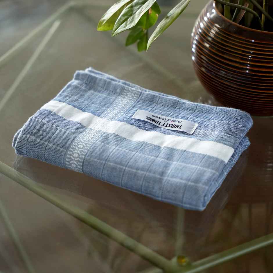 Thirsty Towel by Doctor Towels Double Cloth Cotton Bath Towel Solid | 70 X 140 cm - Blue
