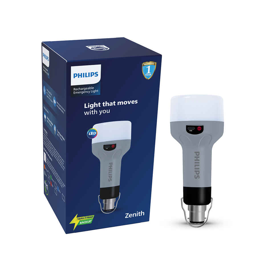 Philips Emer Zenith LED Bulb | 9 W | Cool White | B22 | 9 Hrs | Grey