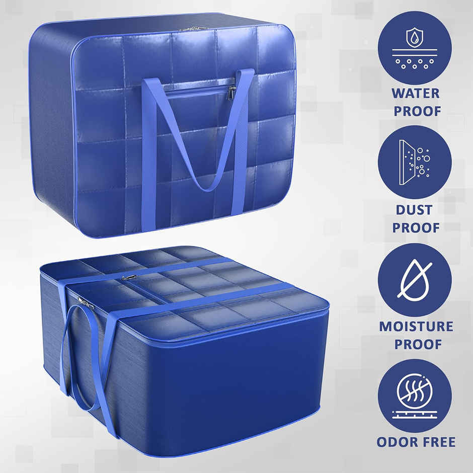 Kuber Industries Parachute 120L Large Dustproof Underbed Storage Box, Blanket Storage Bags-Blue