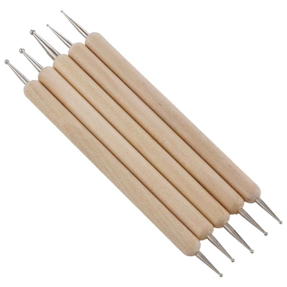 Chrome 5 Pcs Double Ended Stainless Steel Ball Stylus Wooden Tool Set