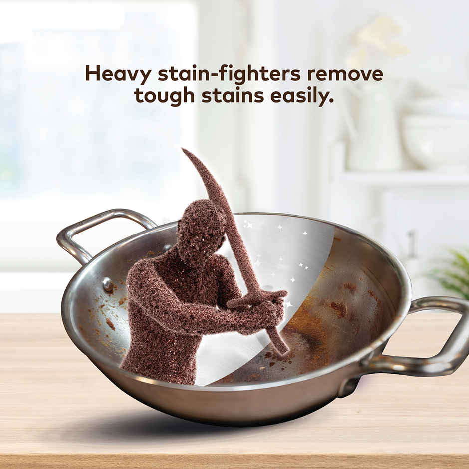 Scotch-Brite Super Strong Scrub Pad For Tough Stains (Replacement To Steel Scrubber For Kitchen) (1pc) & Scotch-Brite Chakra Stainless Steel Scrubber (1pc) Combo