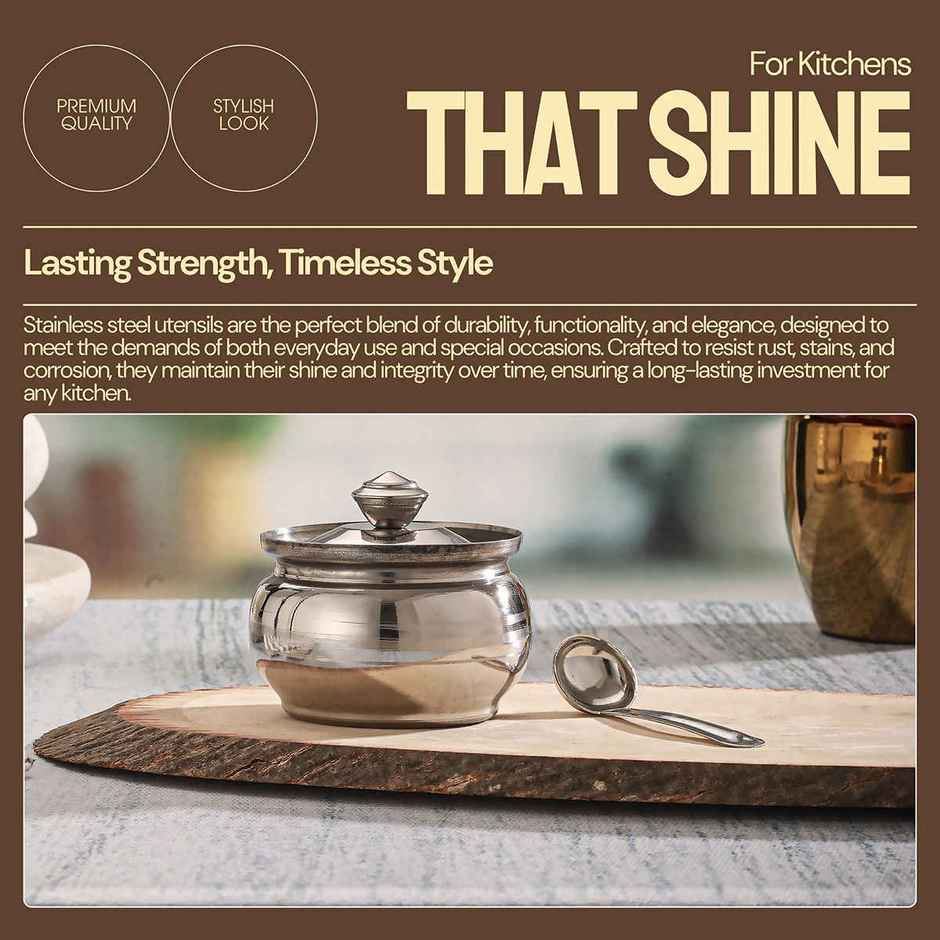 Jensons Stainless Steel Ghee Pot with Lid | Kitchen Storage Container |Ideal For Pooja |Cap 200ml