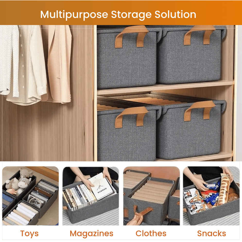 Zulaxy Foldable Fabric Storage Organizers with Lid for Clothes & Multipurpose Use | Grey