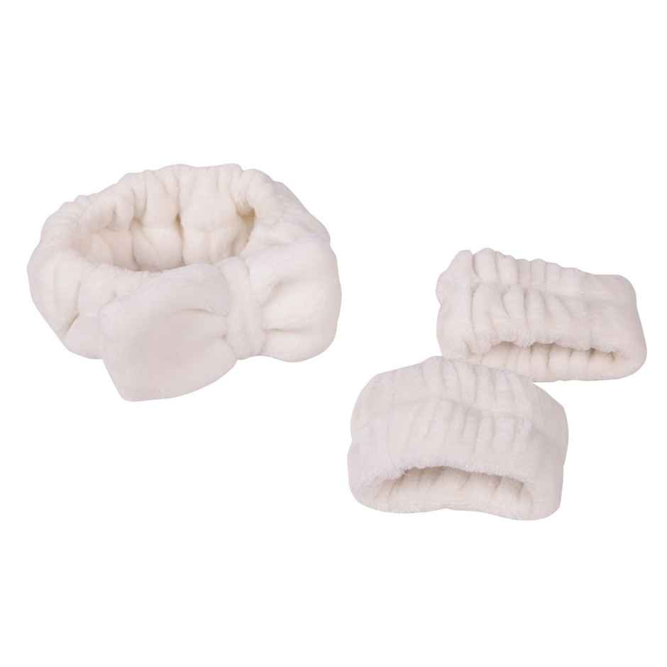 Matkooz Makeup Headband & Wrist Band Combo (White)