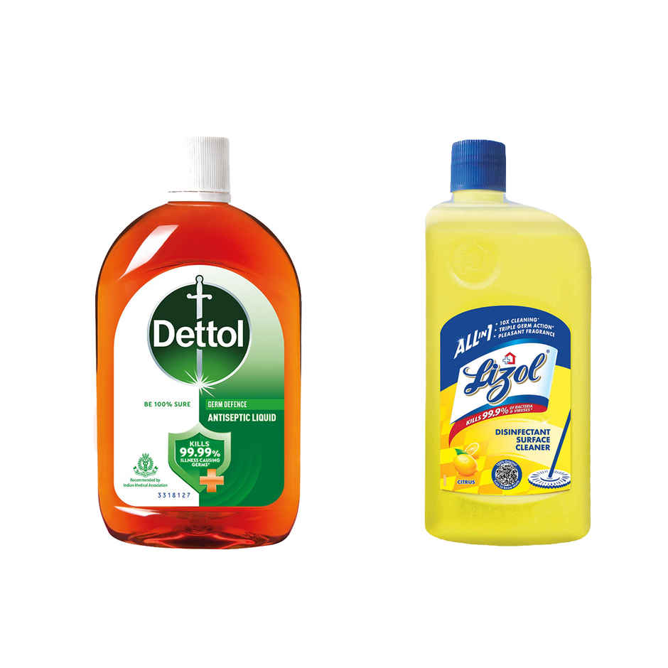 Dettol Antiseptic Liquid For First Aid | Surface Disinfection And Personal Hygiene (750ml) & Lizol Citrus Floor Cleaner Liquid (1L) Combo