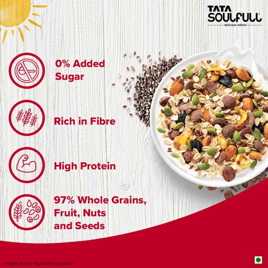 Tata Soulfull Millet Muesli, 0% Added Sugar 97% Whole Grains Fruit, Nut & Seeds Breakfast Cereal