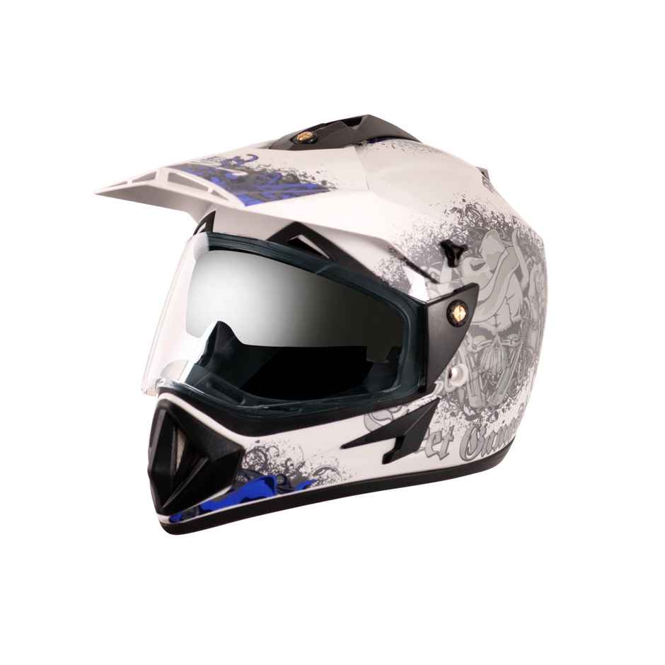 Vega Off Road D/V Gangster Lightweight Full Face Helmet- White M.Blue - L