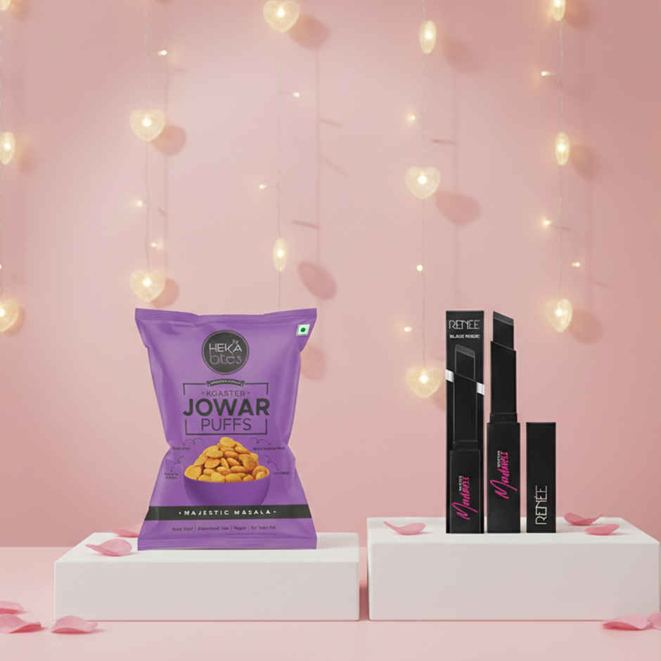 Heka Bites Roasted Jowar Puffs Majestic Masala (40g) & Renee Madness Ph Stick Lipstick (3g) Combo