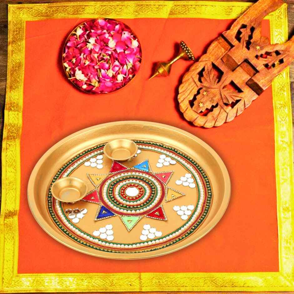 Pichai Decorative Golden Pooja Thali - 11 Inches
