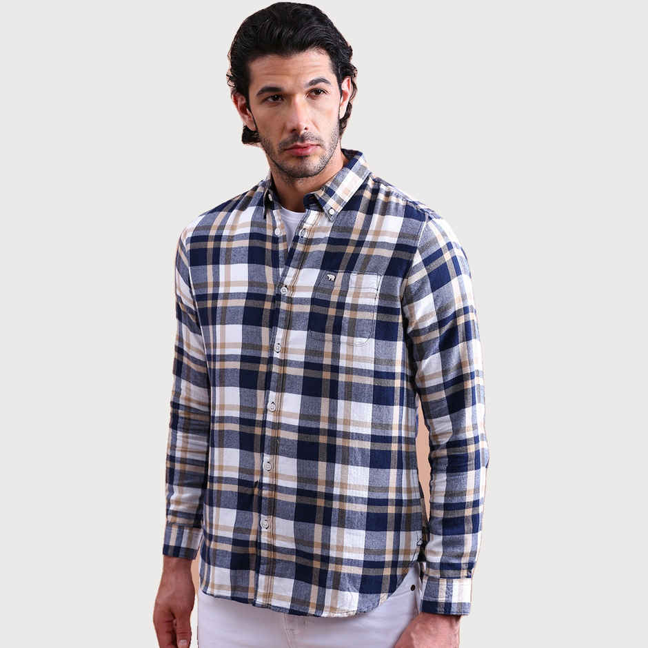 The Bear House Men Slim Fit Checked Cotton Casual Shirt - Eagle | Blue and Grey | XL