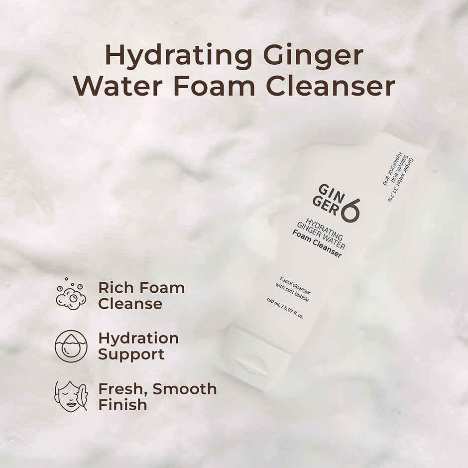 GINGER6 Hydrating Foam Cleanser | 31.7% Ginger Water, Salicylic Acid, Acne Care, HA Hydration