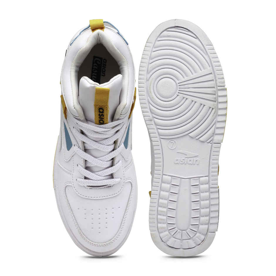 Asian Tarzan-11 Men High Top Sneakers White-Mustard (UK-10)