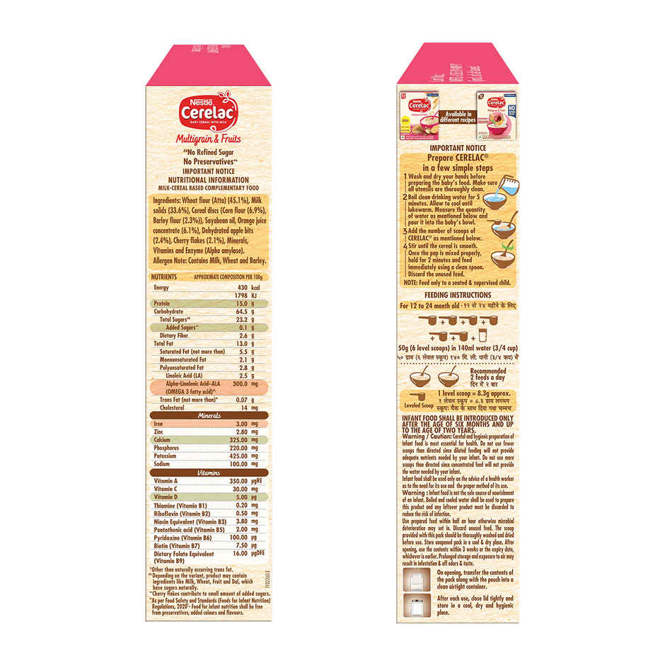 Nestle CERELAC Multigrain & Fruits Baby Food Cereal, No Refined Sugar & No Preservatives