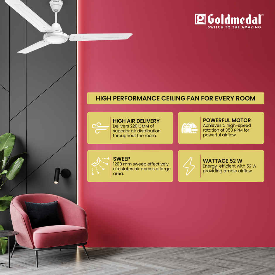 Goldmedal Vayu Ceiling Fan, 1200mm, 1 Star ,Ultra High Speed, White