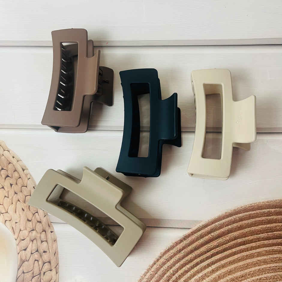 Medium Rectangular Claw Clip Matte for Girls and Women | Brown, Beige, Off White and Black