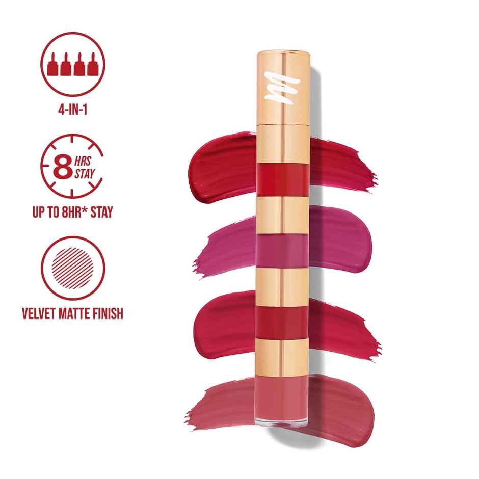 Myglamm Super 4-In-1 Matte Liquid Lipstick Stack - True Bolds