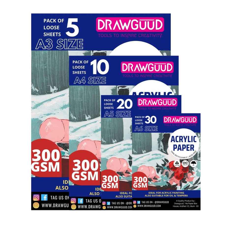 Drawguud Acrylic Paper 300Gsm Pack Of 10 A4 8.3X11.7 In Sheets
