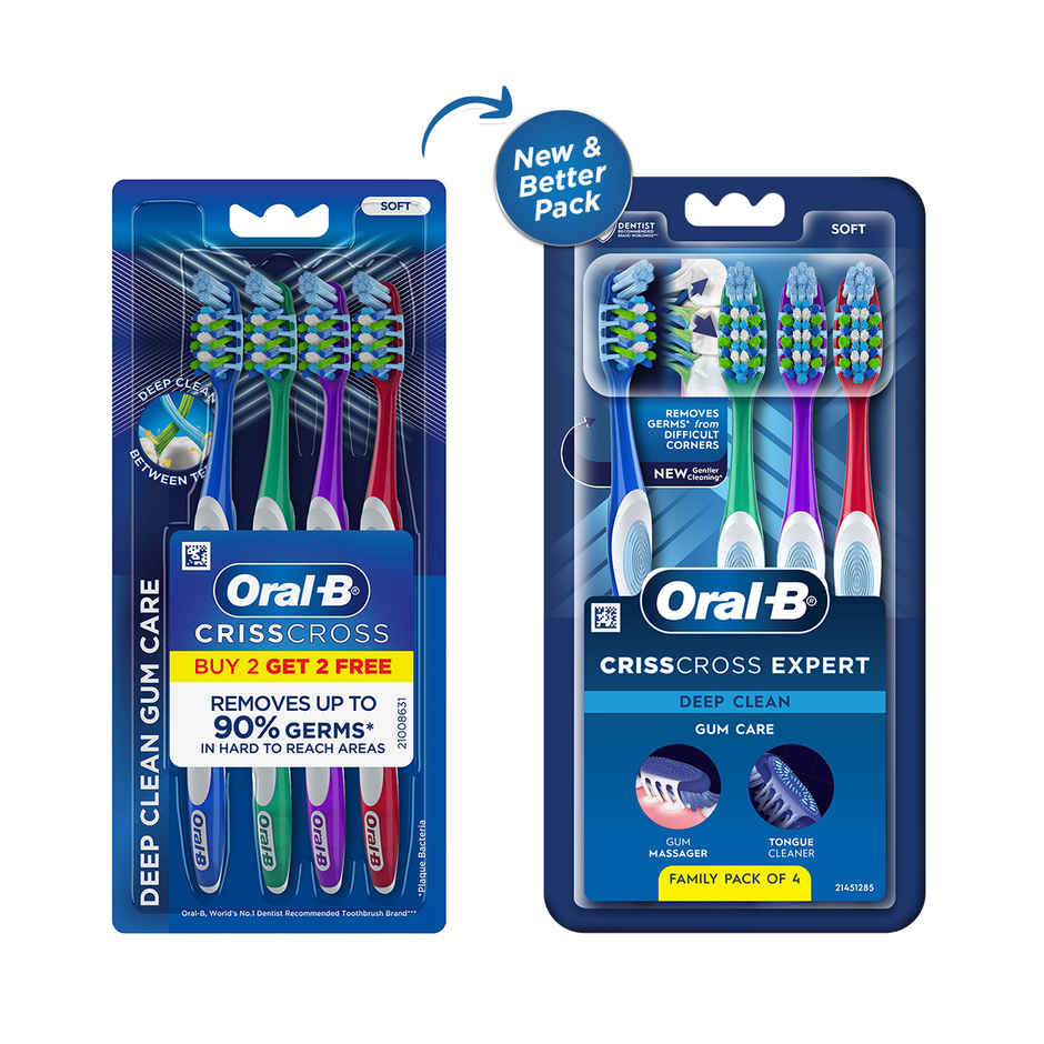 Oral-B Criss Cross Gum Care Manual Toothbrush, Family Pack Toothbrushes, Soft, For Adults