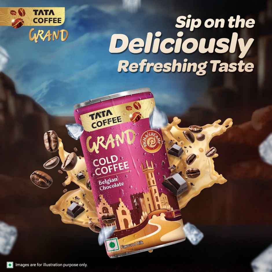 Tata Cold Coffee Belgian Chocolate Iced Coffee, Rich & Creamy, Flavoured Milk, Can