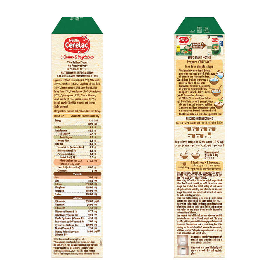 Nestle CERELAC 5 Grains & Vegetables Baby Food Cereal, No Refined Sugar & No Preservatives