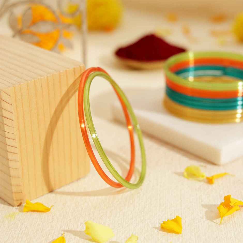Traditional Glass Bangles | Colorful Traditional Jewellery | Multicolour | Pack Of 12 | Size 2.6 | Oye Happy