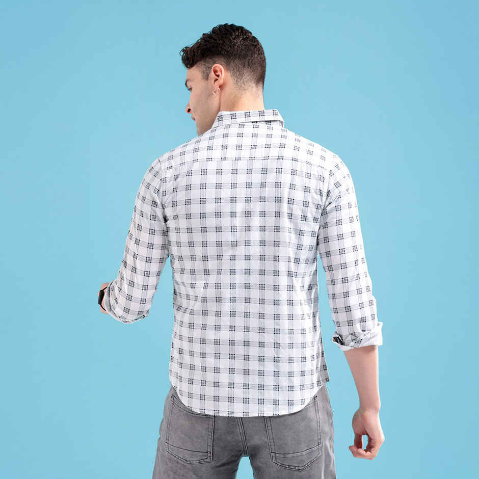 The Indian Garage Co Men's Slim Fit Checkered Casual Shirt | White - 2XL