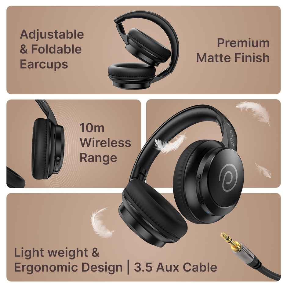 pTron Studio Evo Wireless Over-Ear Headphones With 70H Playtime | Deep Bass - Black