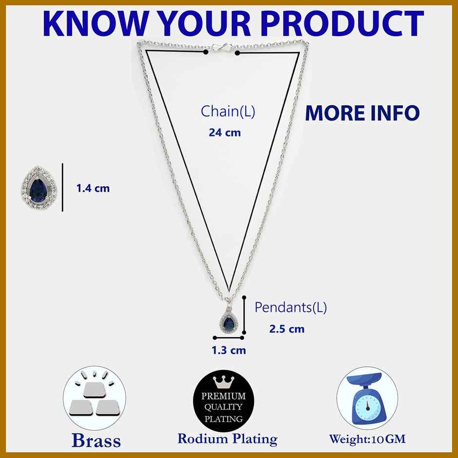 Zeneme Rhodium-Plated AD Studded Tear Drop Shaped Necklace and Earrings For Women & Girls