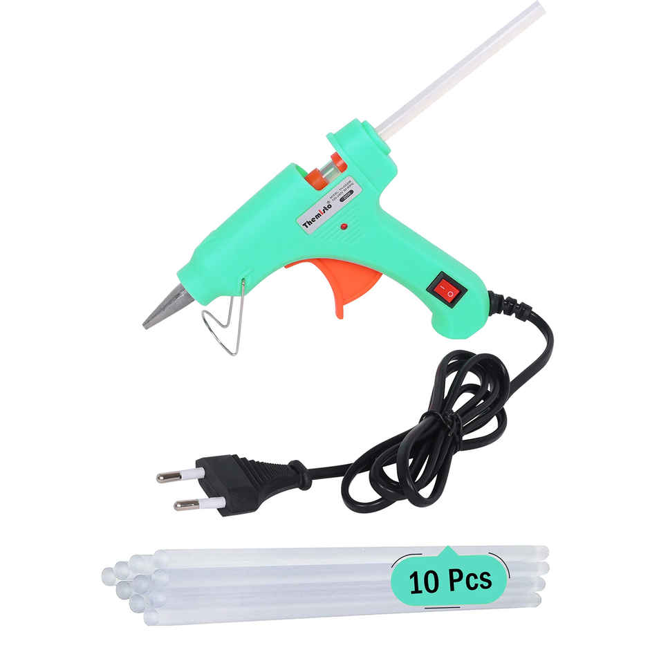 Themisto 20 Watt Mini Hot Melt Glue Gun With 10 Glue Sticks For Diy Art And Crafts