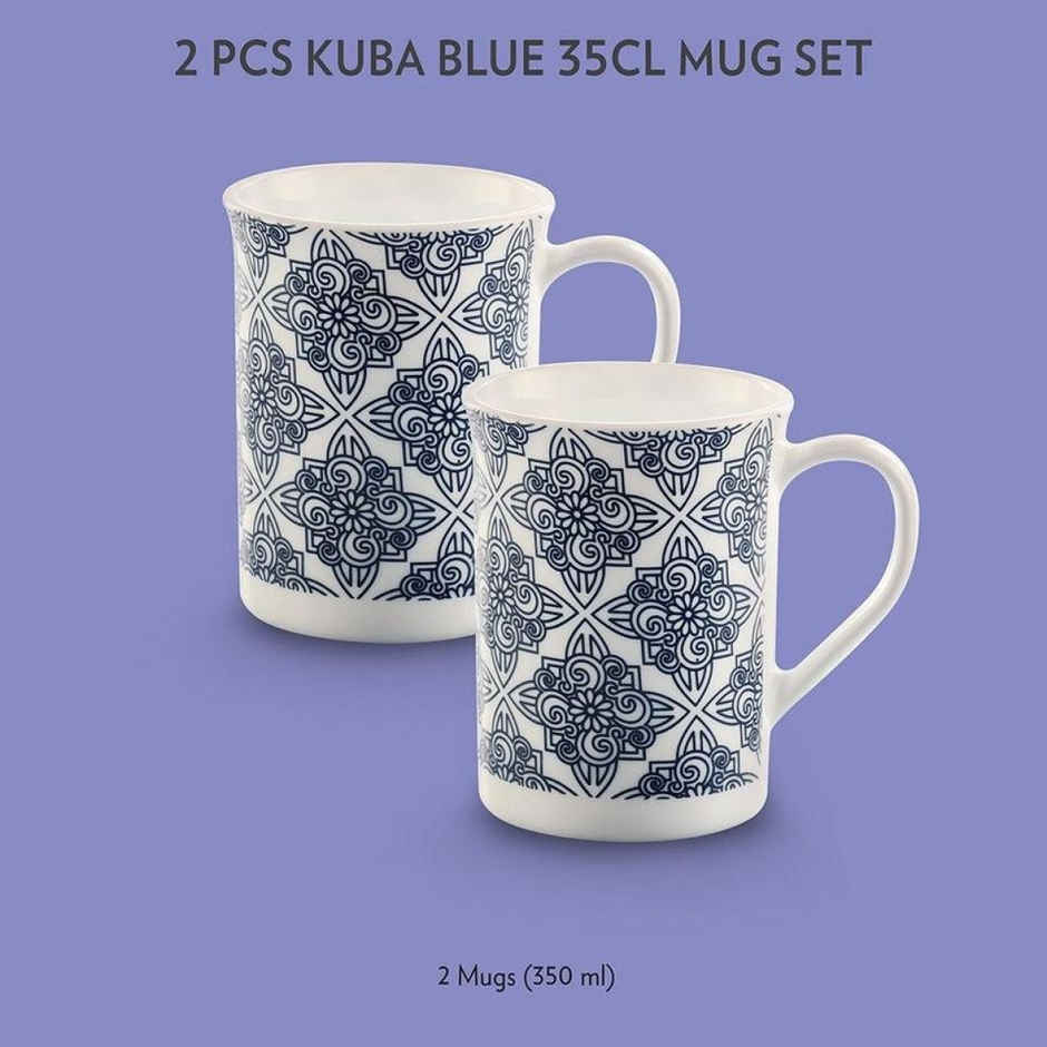 Larah By Borosil Kuba Blue Opalware 2 Pc Tea/Coffee Mugs, 350Ml Each, Microwave & Dishwasher Safe