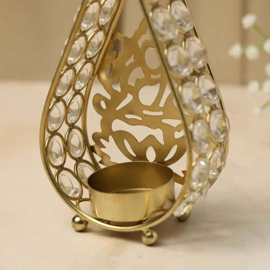 Crystal Laxmi Ji Tealight Candle Holder for Home Decor | Iron | Gold | Urban Born