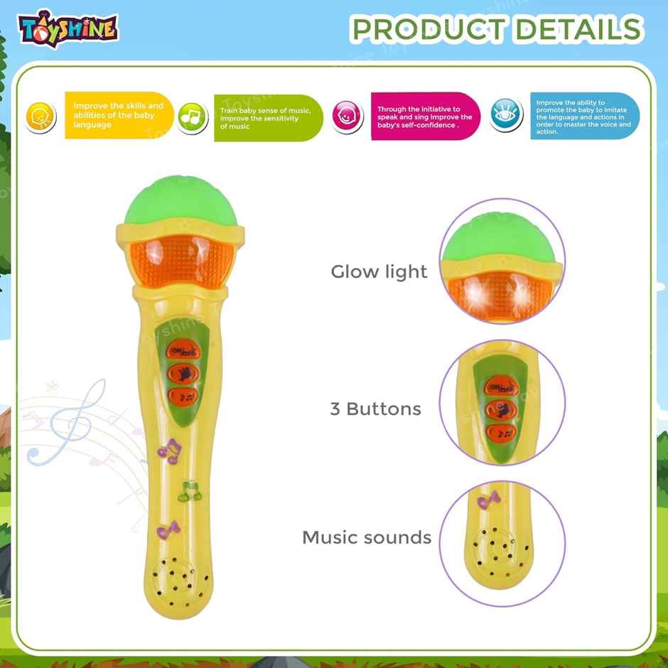 Toyshine Musical Microphone Singing Mic Toy With Lights and Clear Sound | Yellow