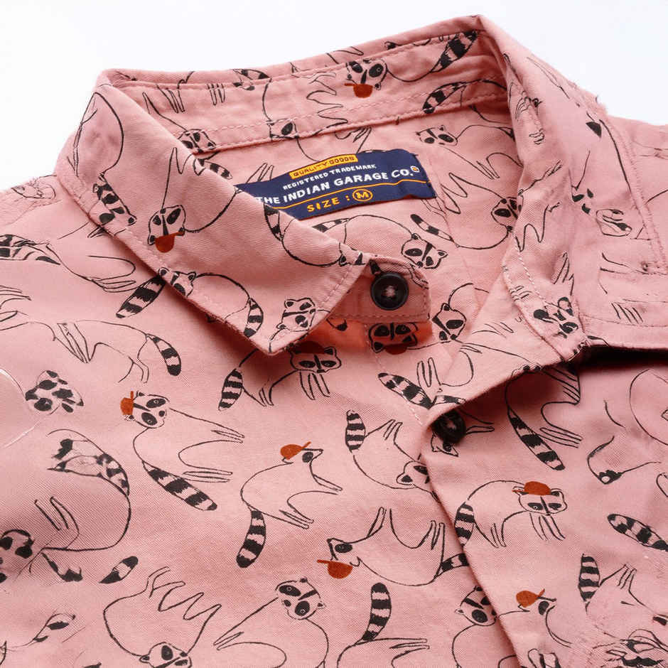 The Indian Garage Co Men's Slim Fit Animal Print Casual Half Sleeve Shirt | Pink - XL