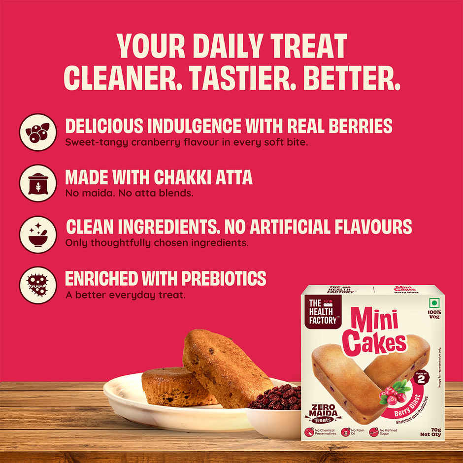 The Health Factory Mini Cakes Berry Blast | Zero Maida | Tea Cake | Eggless