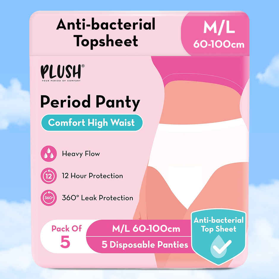 Plush Period Panty M/L Comfort High Waist Disposable 5.0 Piece(5pc) & Plush Daily Panty Liner (Ultra Thin) 20.0 Piece(20pc) Combo