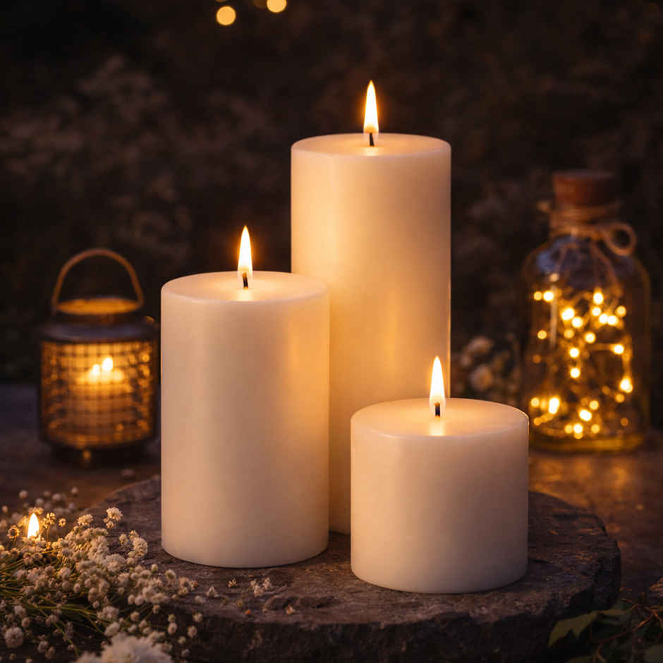 Homesake Pillar Candles Paraffin Soy Wax for Home | White