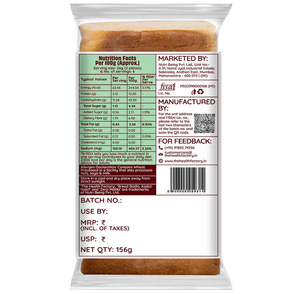 The Health Factory Zero Maida Garlic Bread | Clean Label, Not Brown