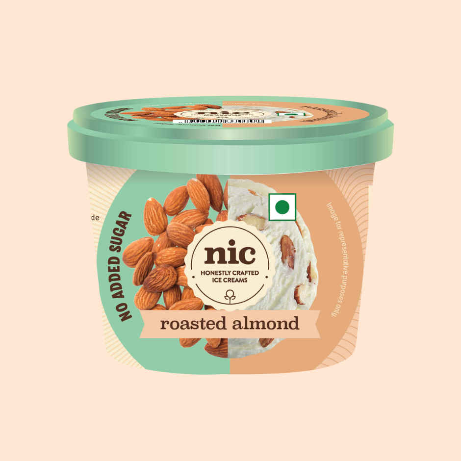 NIC Roasted Almond Ice Cream Cup | No Added Sugar | Preservative Free | No Artificial Flavors