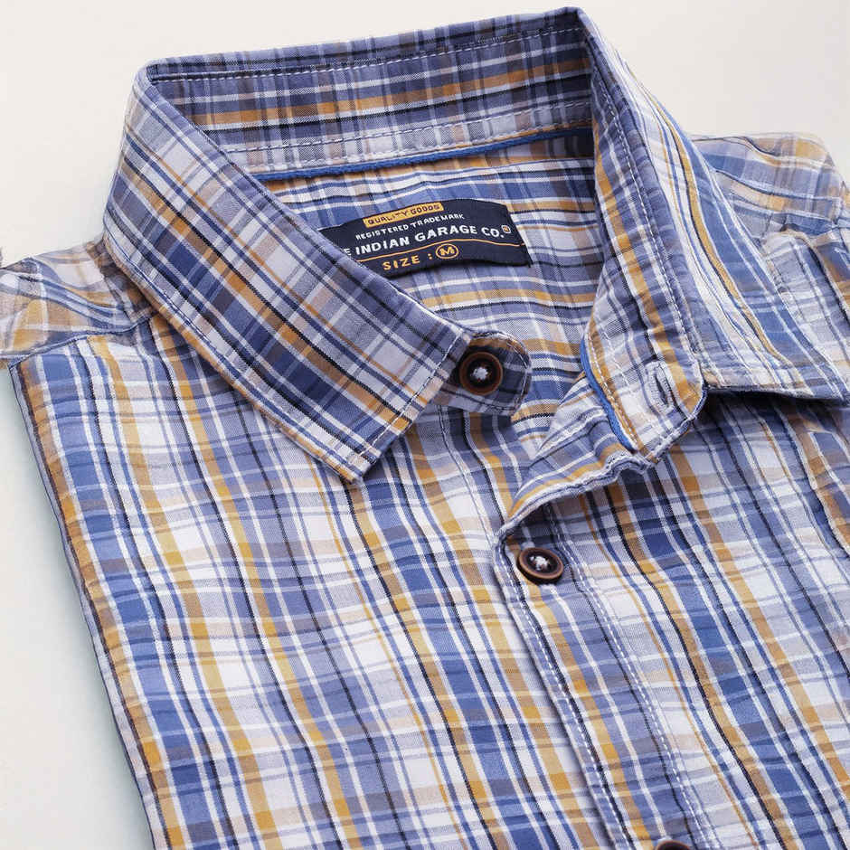 The Indian Garage Co Men's Slim Fit Checked Casual | Blue | M