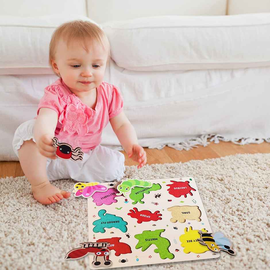 Webby Wooden Insects Montessori Educational Pre-School Puzzle Board Toy for Kids
