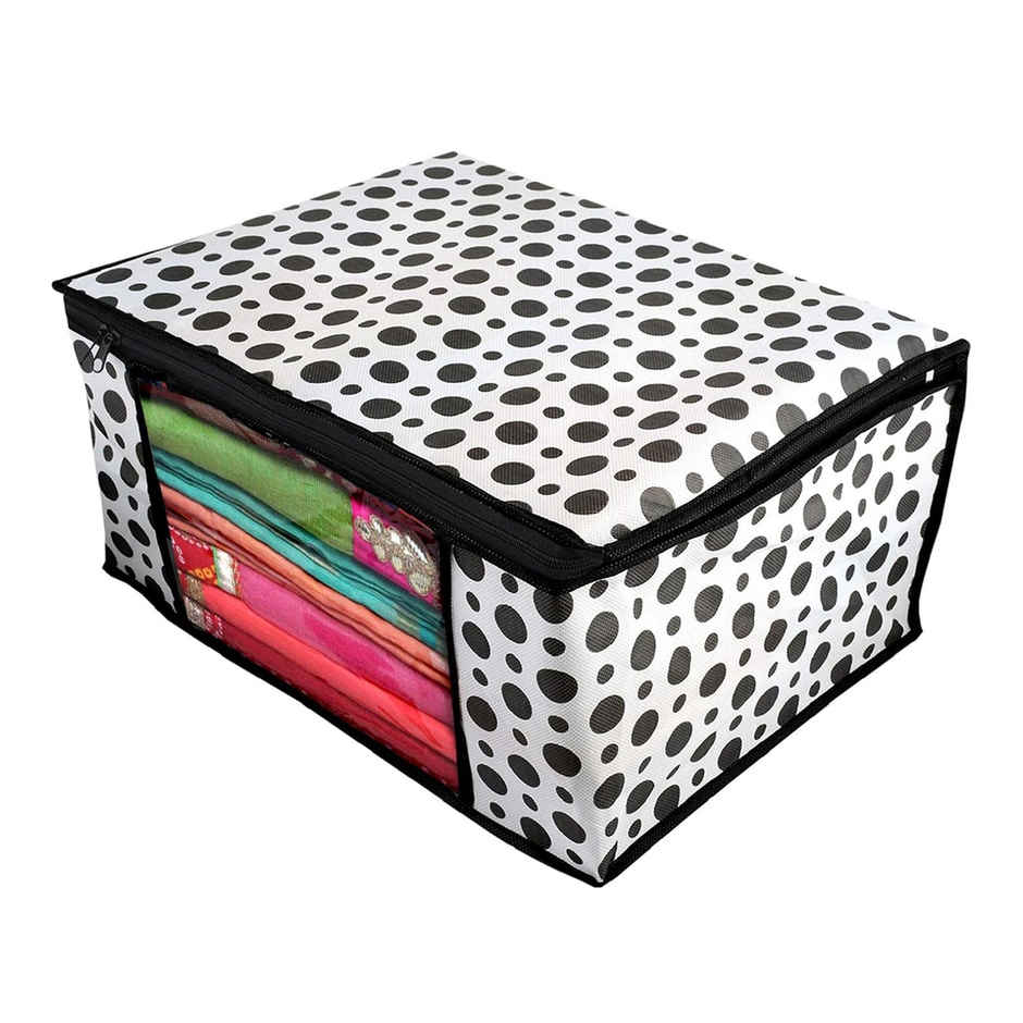 Kuber Industries Pack of 3 Non-woven Polka Dots Saree Cover With Transparent Window|Black & White