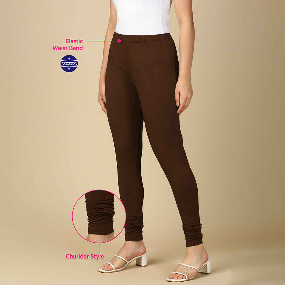 PYNK By Lux Cozi Women Ultra Soft 360 Stretch Premium Cotton Churidar Leggings | Brown | Free Size