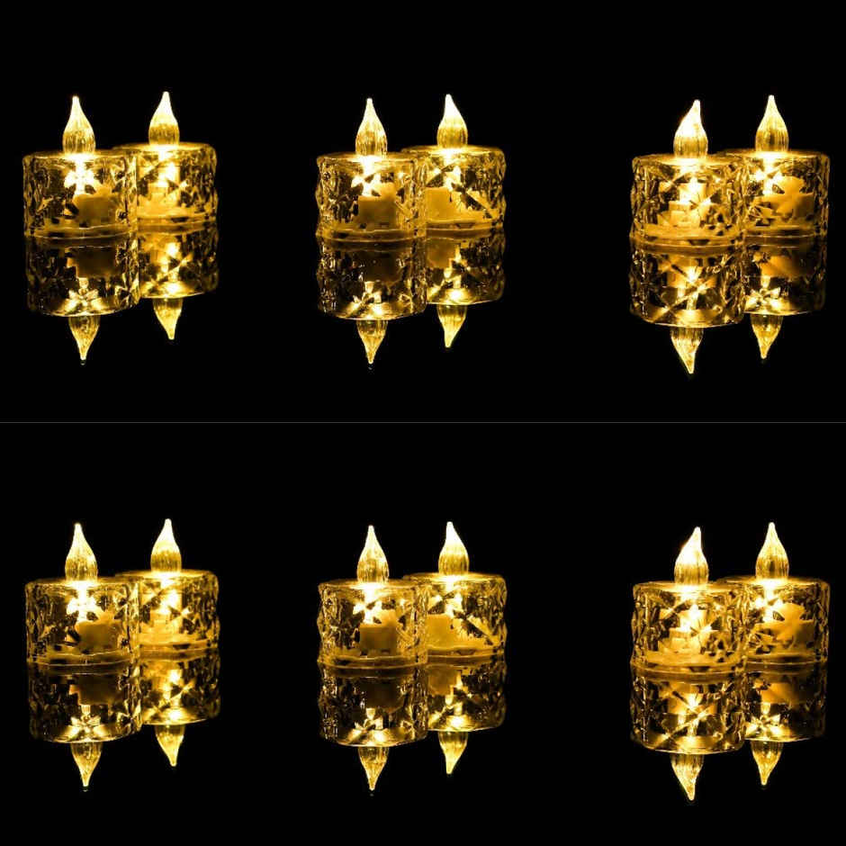 DesiDiya LED Crystal Tea Candle Light - Warm White (6 Pcs)