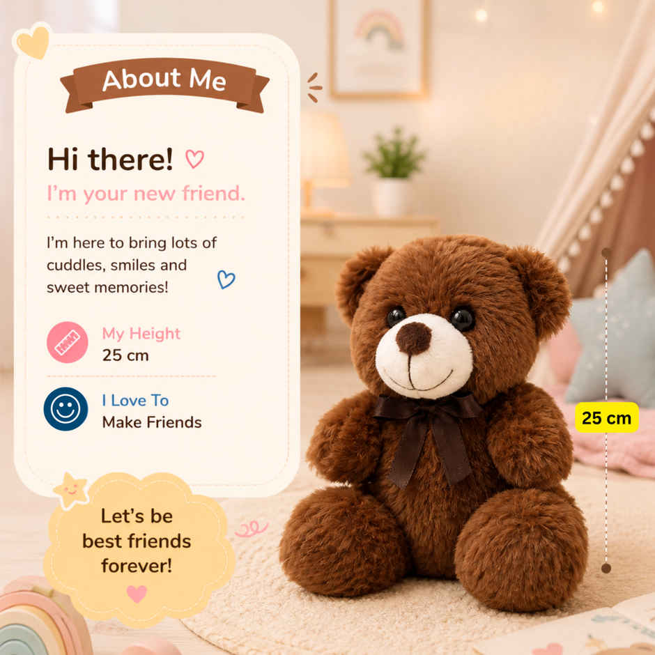 ToyTales Teddy Bear Soft Toy | Plushie Stuffed Animal Toys | Birthday Gift for Kids | Brown | 25cm