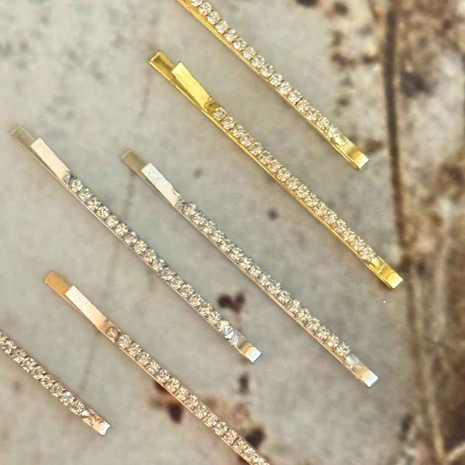 The Opal Factory | Diamante Hair Pin for Girls and Women | Set of 3 Pairs | Gold Silver Rosegold