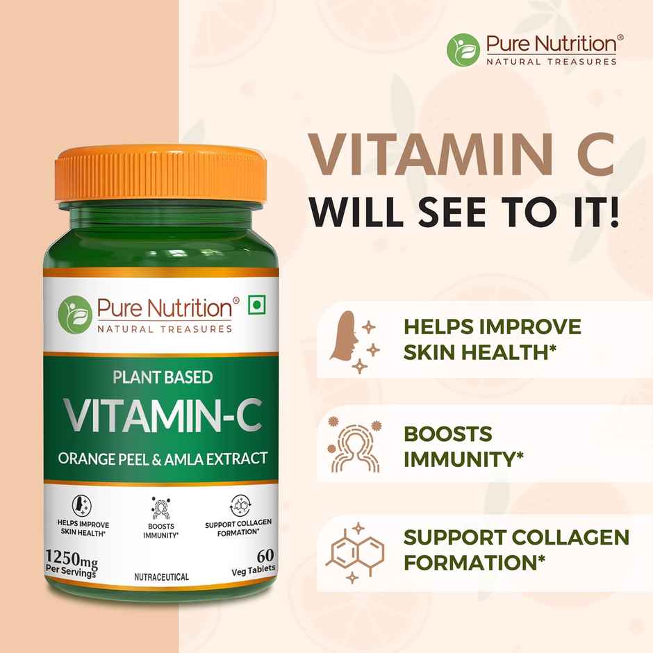 Pure Nutrition Vitamin C 1250mg | Amla & Orange Peel | 60 Veg Tablets