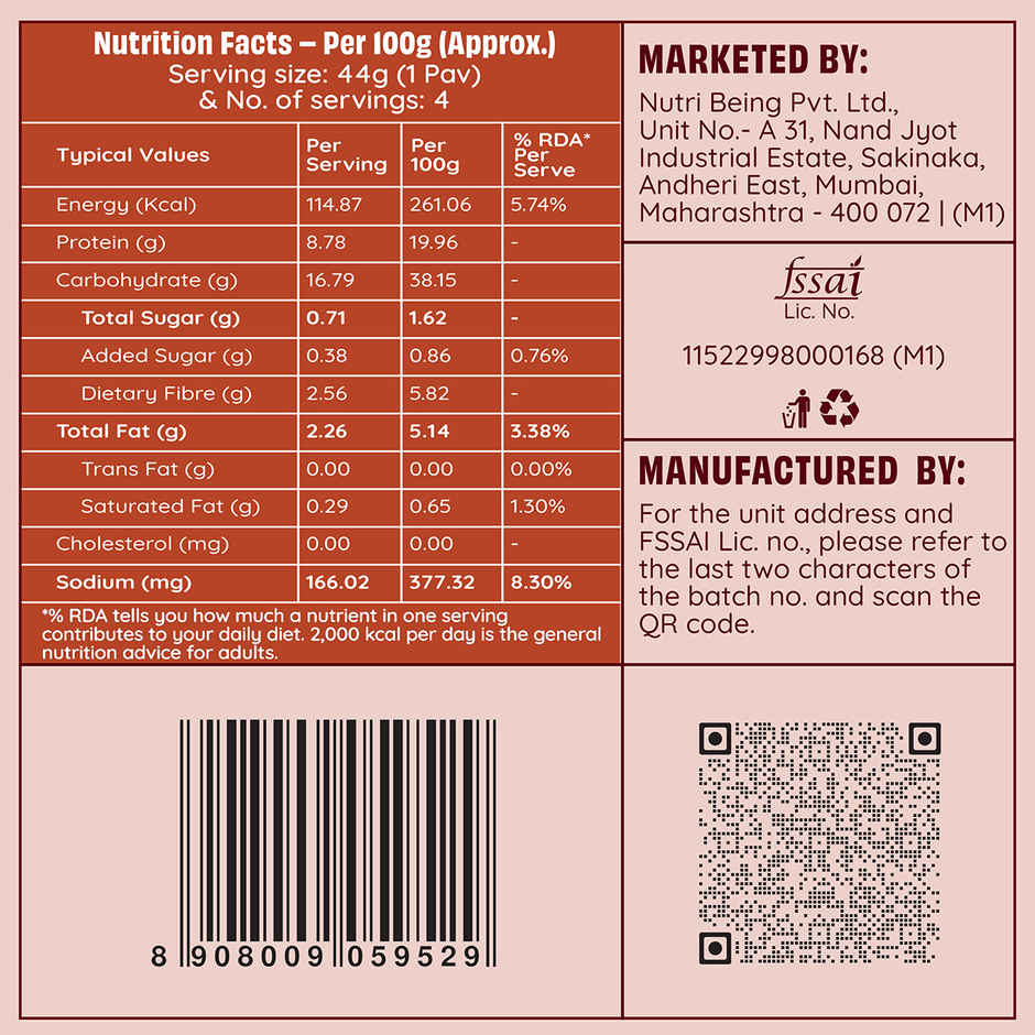 The Health Factory Super Protein Bombay Pav | Zero Maida | 34g High Protein | Whole Wheat Pav