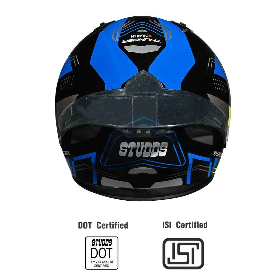 Studds Thunder Draken Full Face Helmet with Spoiler |Black Blue - XL
