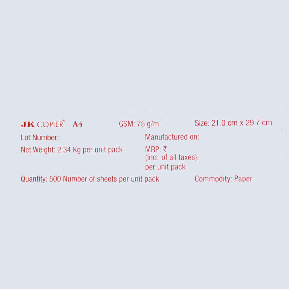 JK A4 Copier Paper White sheet (75 gsm) Combo