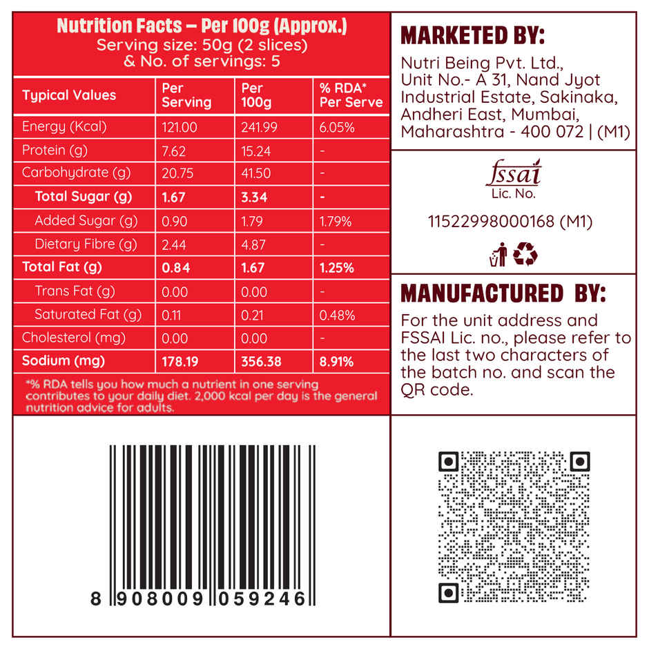 The Health Factory Protein Bread | Zero Maida | 38g High Protein | Whole Wheat Bread